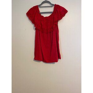 Lane Bryant Swing Tee Red Embroidered Off-Shoulder Knit Top Size 18/20 Womens